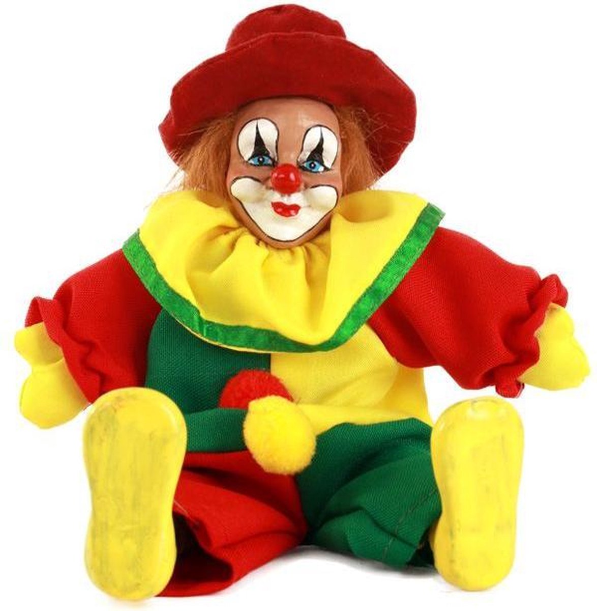 Clownspop met hoed rood/geel/groen