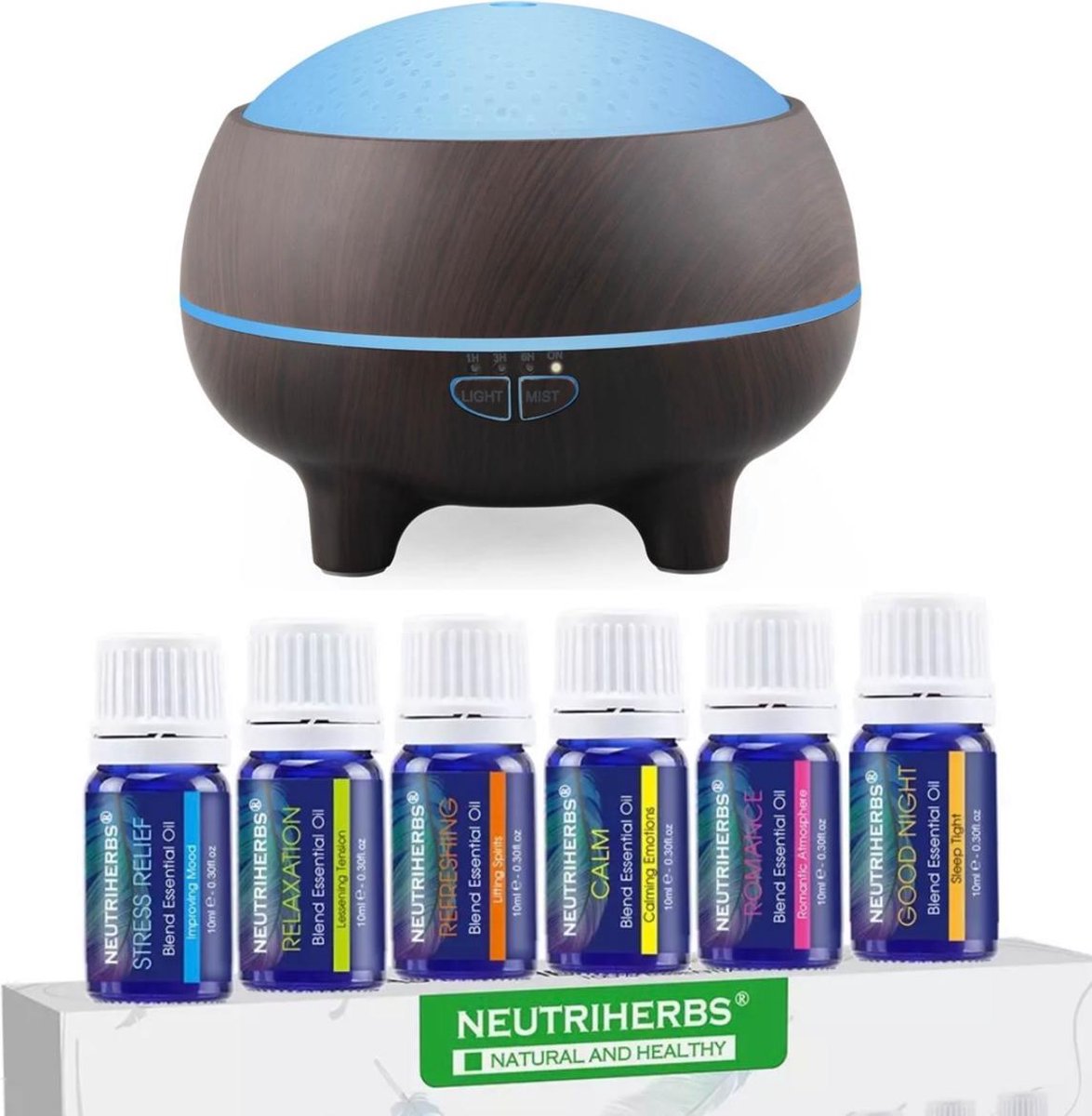 Devacieux® Aroma Diffuser Extra 4x10 ML Etherische Olie - Luchtbevochtiger Aroma – 300 ML - Donkerbruin