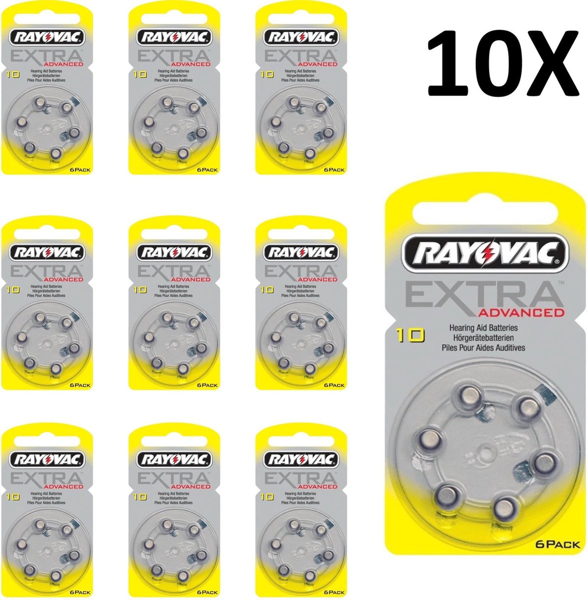 Rayovac type 10 extra advanced hoorbatterijen - geel - 10 x 6 stuksgehoora