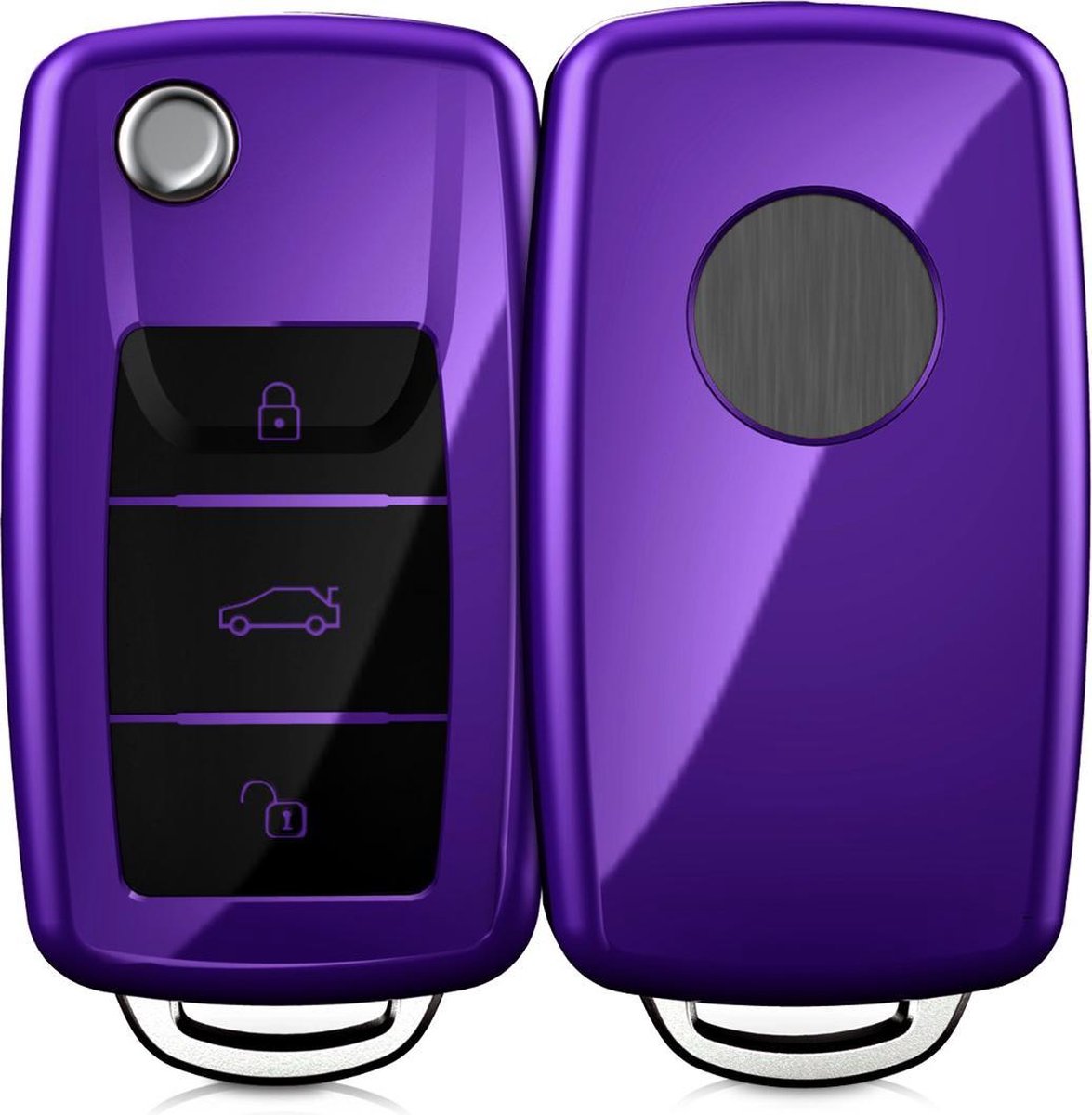 kwmobile autosleutelhoes voor VW Skoda Seat 3-knops autosleutel - TPU beschermhoes in hoogglans violet