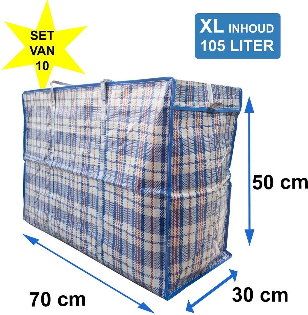 MixMamas Big Shopper / Opbergtas / Waszak XL 70x50cm Set van 10 Blauw