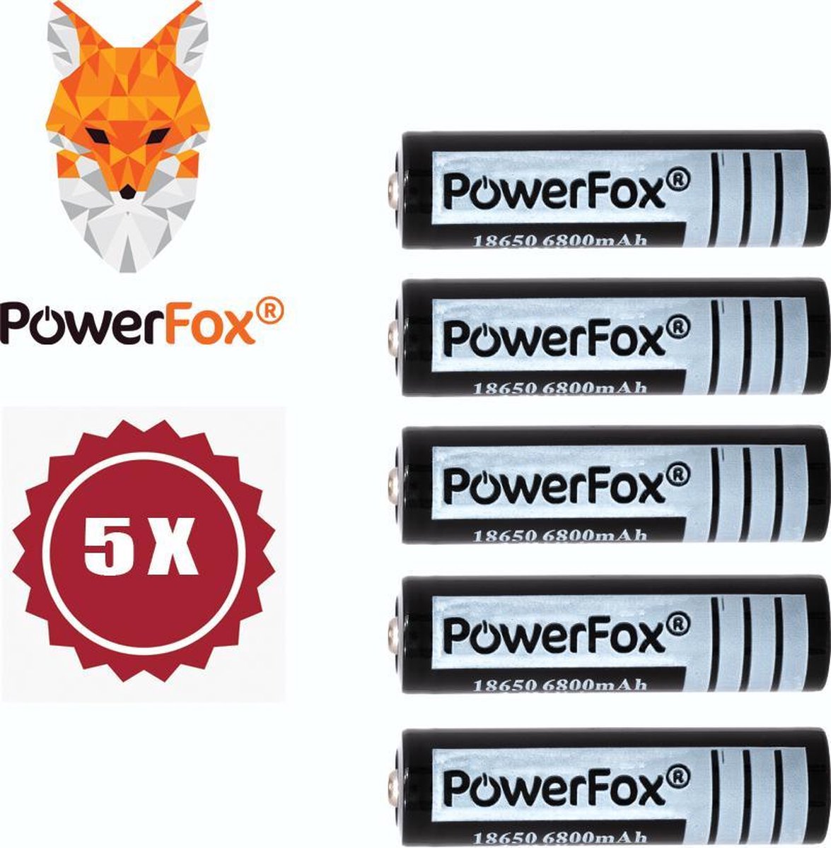 PowerFox® 5x 18650 Lithium batterij 3