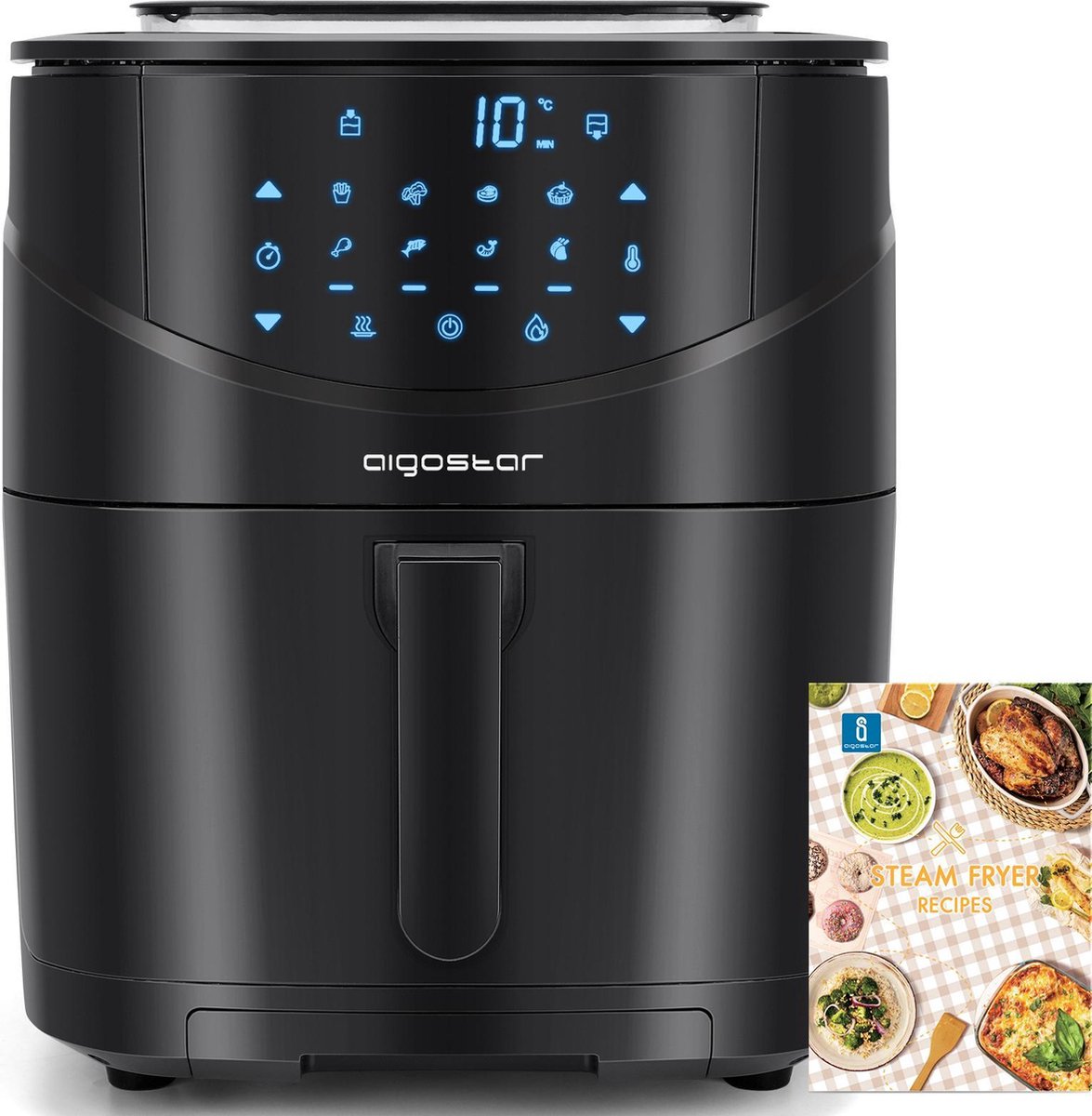 Aigostar Melodia 30XQJ - Airfryer met kookboek - Heteluchtfriteuse - Stoomoven - Zwart