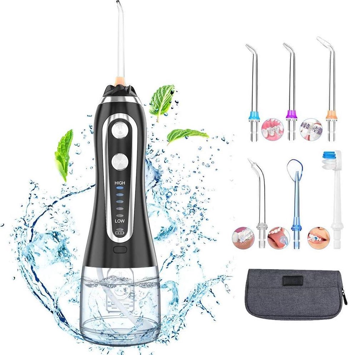 Elektrische tandreiniger | Waterflosser | Draadloos |  IPX7 waterdicht | 5 Modi | 6 Sproeiers | Monddouche