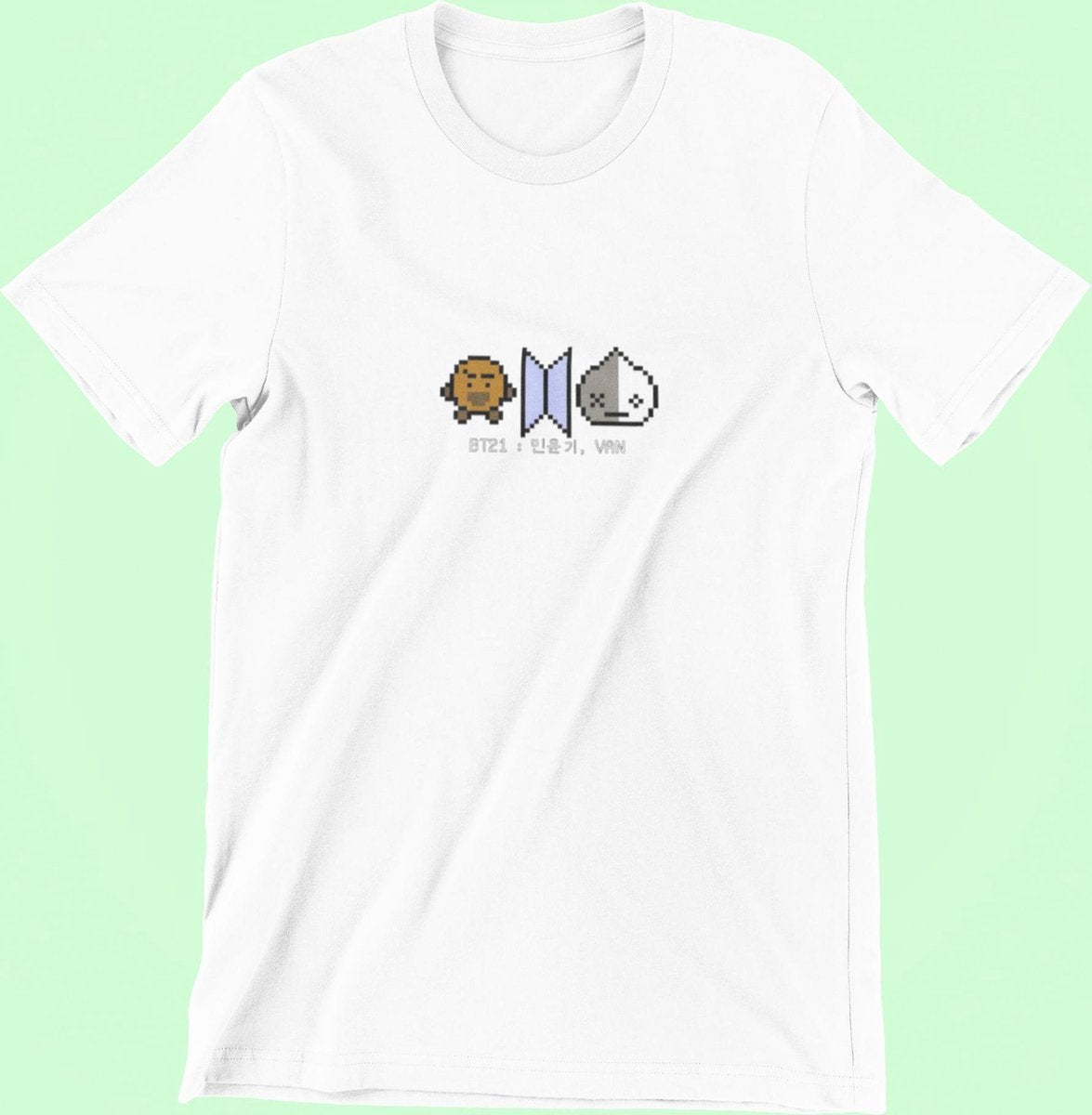 BT21 BTS Pixel Art T-Shirt | Cute Kpop Merchandise | Bangtan Boys Army | Shooky Amy Two-Faced | Wit Maat M