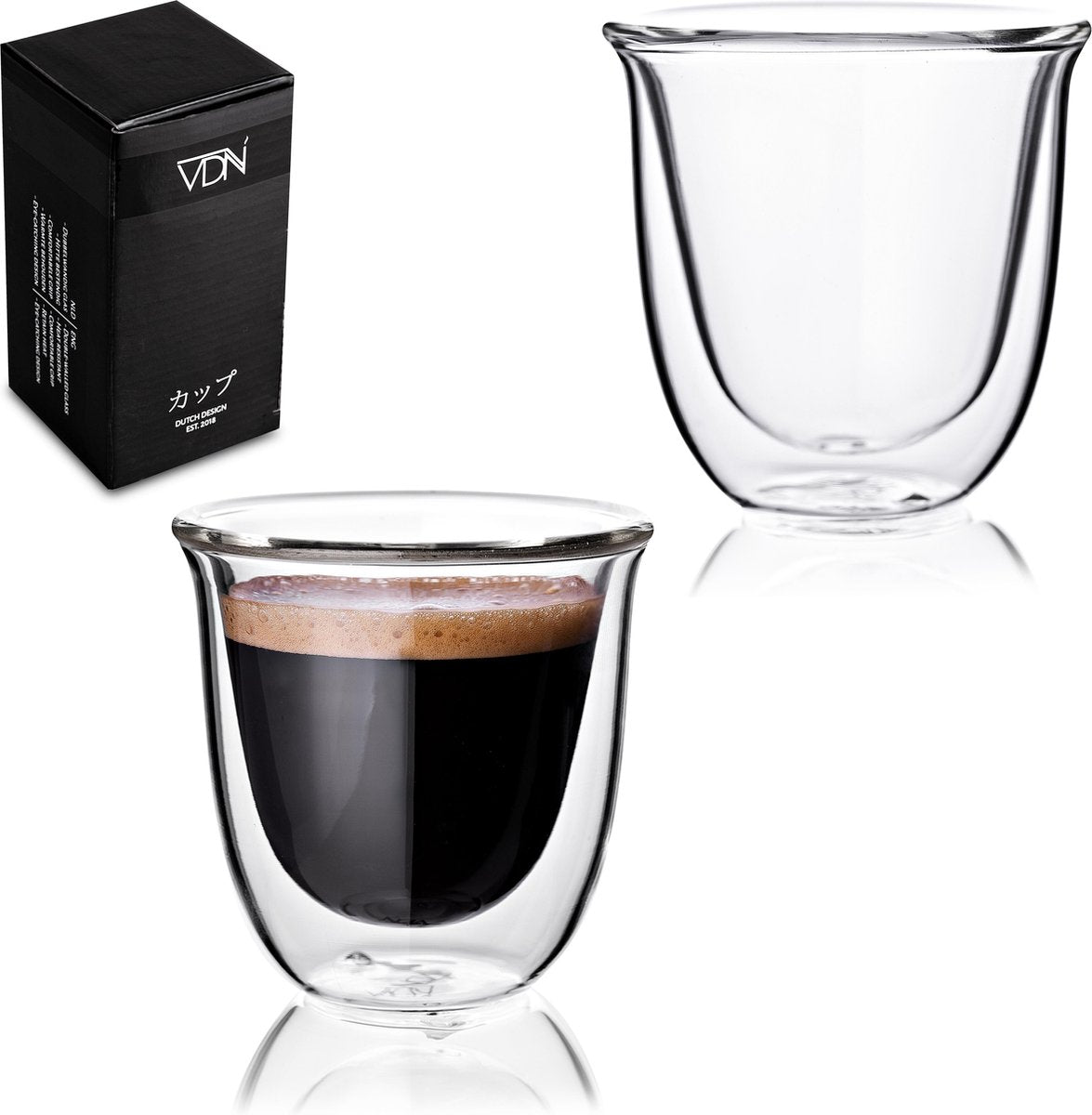 Dubbelwandige ESPRESSO glazen van borosilicaat - Warme en koude dranken - 70 ML - Set van 2