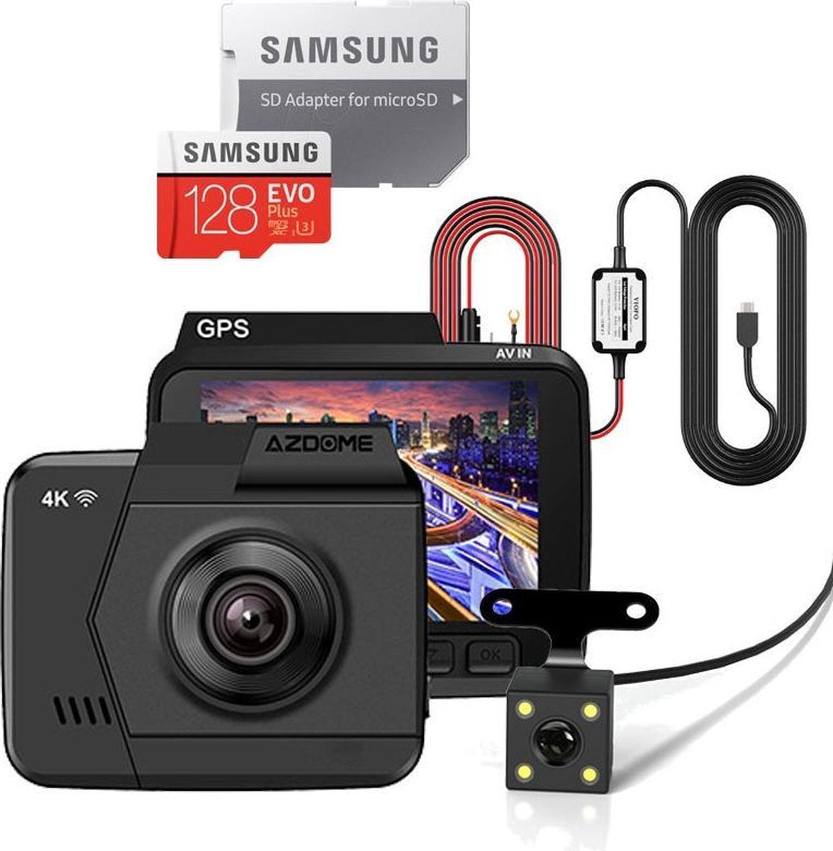 AZDome M06 4K dashcam voor auto - Continue voeding - Rear cam - 128gb