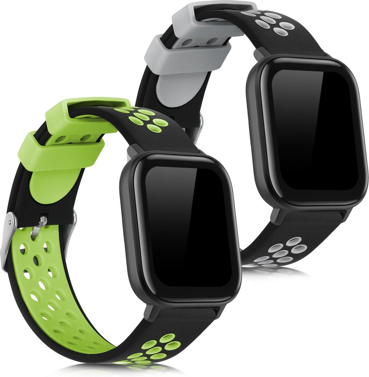 kwmobile 2x horlogeband voor Huami Amazfit GTS / GTS 2 / GTS 2e - siliconen band voor fitnesstracker - zwart / grijs / zwart / groen