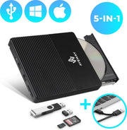 AyeWay Externe DVD/CD Speler en Brander voor Laptop & Mac iOS - USB 3.0 & USB C Aansluiting - Plug & Play - met SD Kaartsleuf & 2 USB Poorten