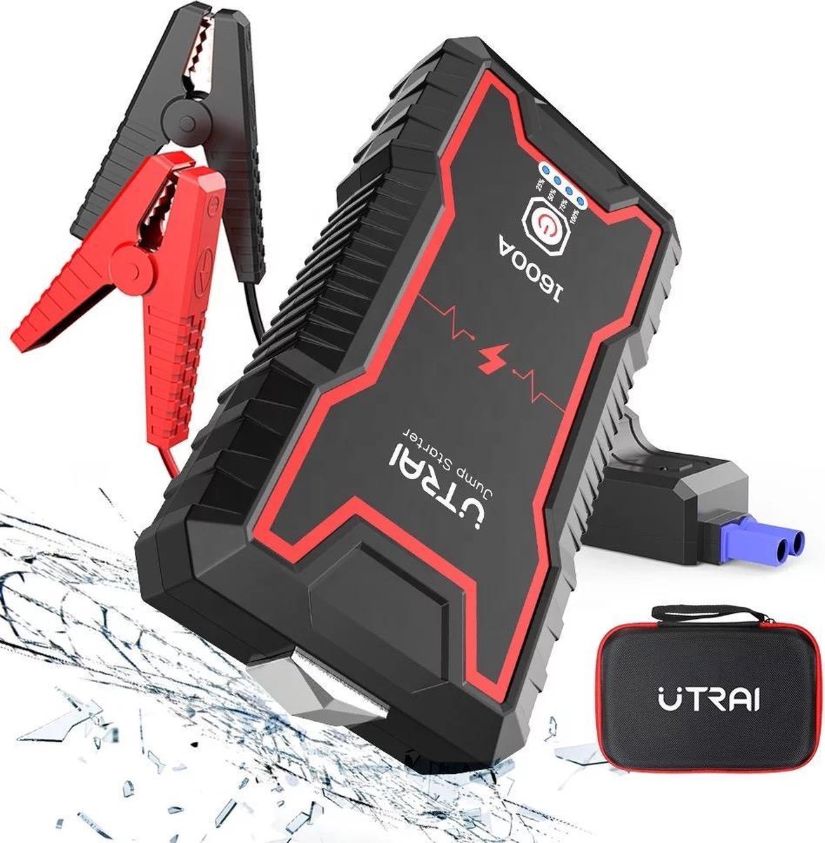 Utrai 7-in-1 Jumpstarter Geschikt voor Auto/Motor/Bus/Boot met Powerbank -16.000mAh Acculader - 7L Benzine - 6.5L Diesel - 12V Starthulp - incl. Opbergcase