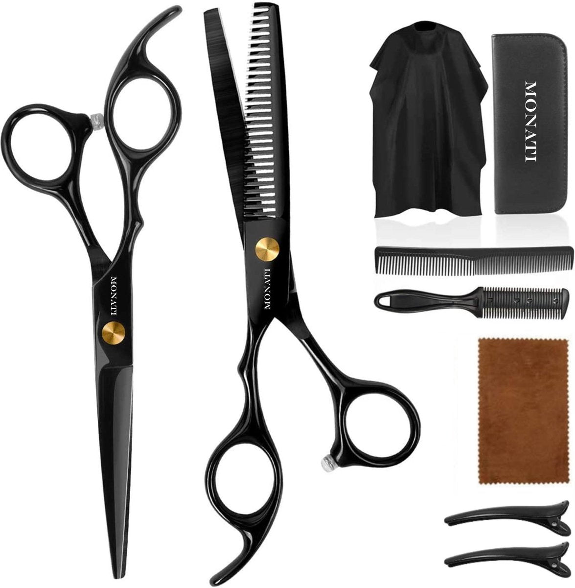 Monati Professionele RVS Kappersschaar set - 17 CM Kapperschaar en Uitdunschaar - zwart