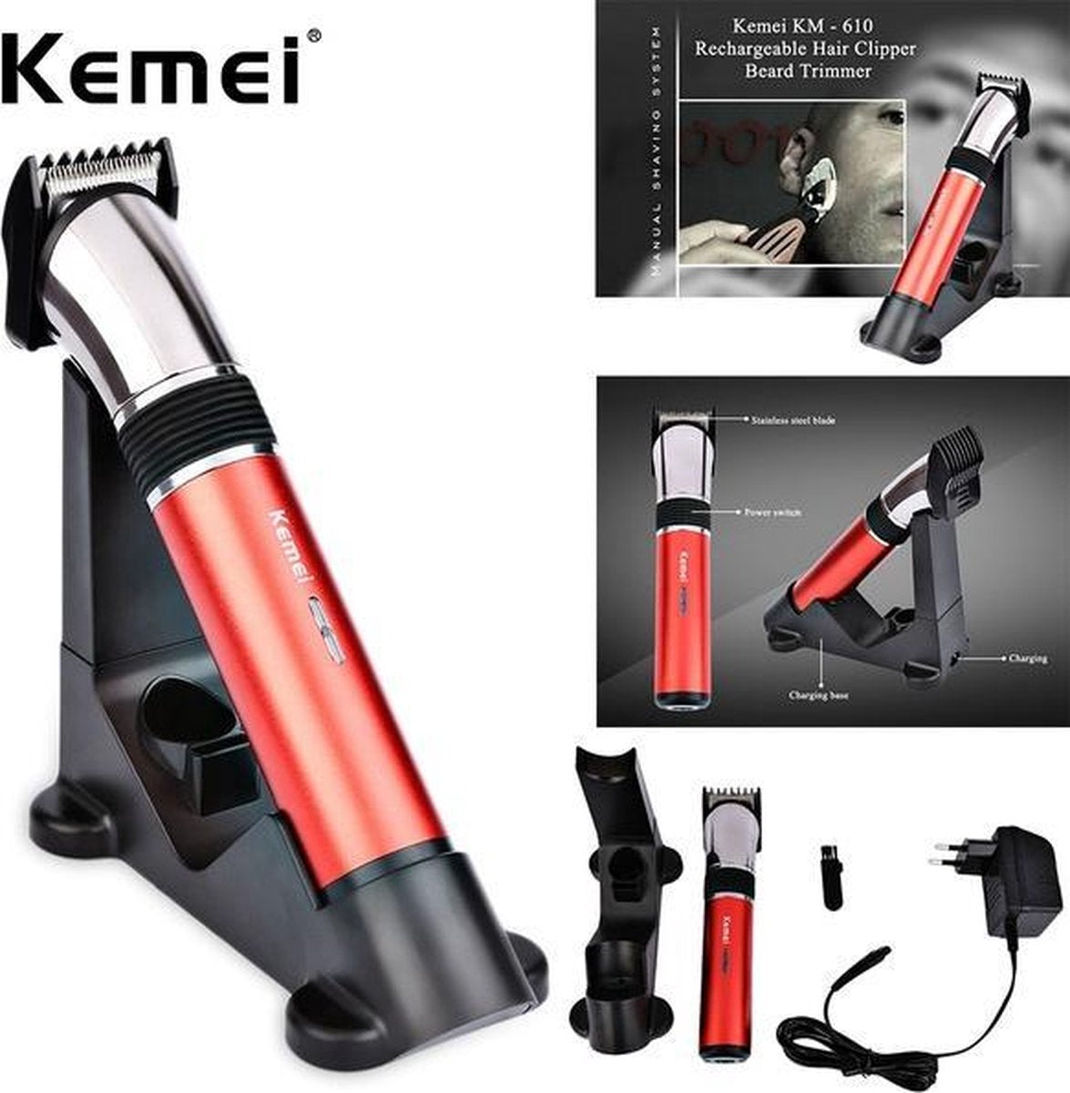 Kemei KM - 610 – Oplaadbaar – Tondeuse draadloos – Tondeuse - Tondeuse mannen – Trimmer – Haartrimmer – Tondeuse haar – Scheerapparaat mannen - Hair clipper - Hair trimmer - Baardtrimmer - Haartrimmer