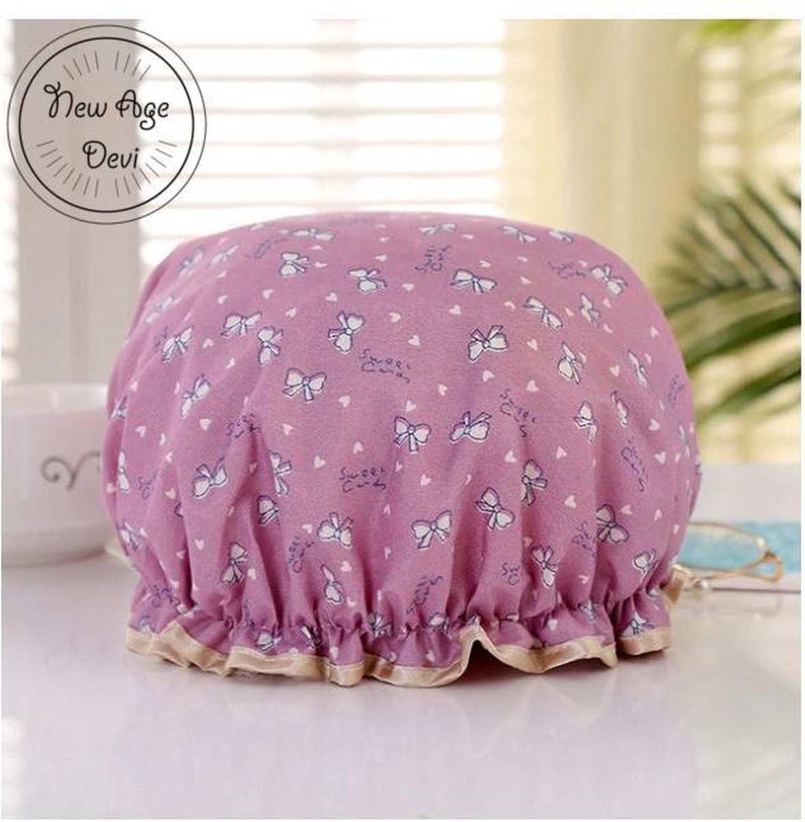 New Age Devi - Dikke 1 Stuks Douche muts - Shower Cap - Purple Bow -  Paars - Waterdicht - BadMuts - Dubbele Laag - Haar Cover - Haar Bedekking - Vrouwen DoucheCap - Badkamer Accesoire