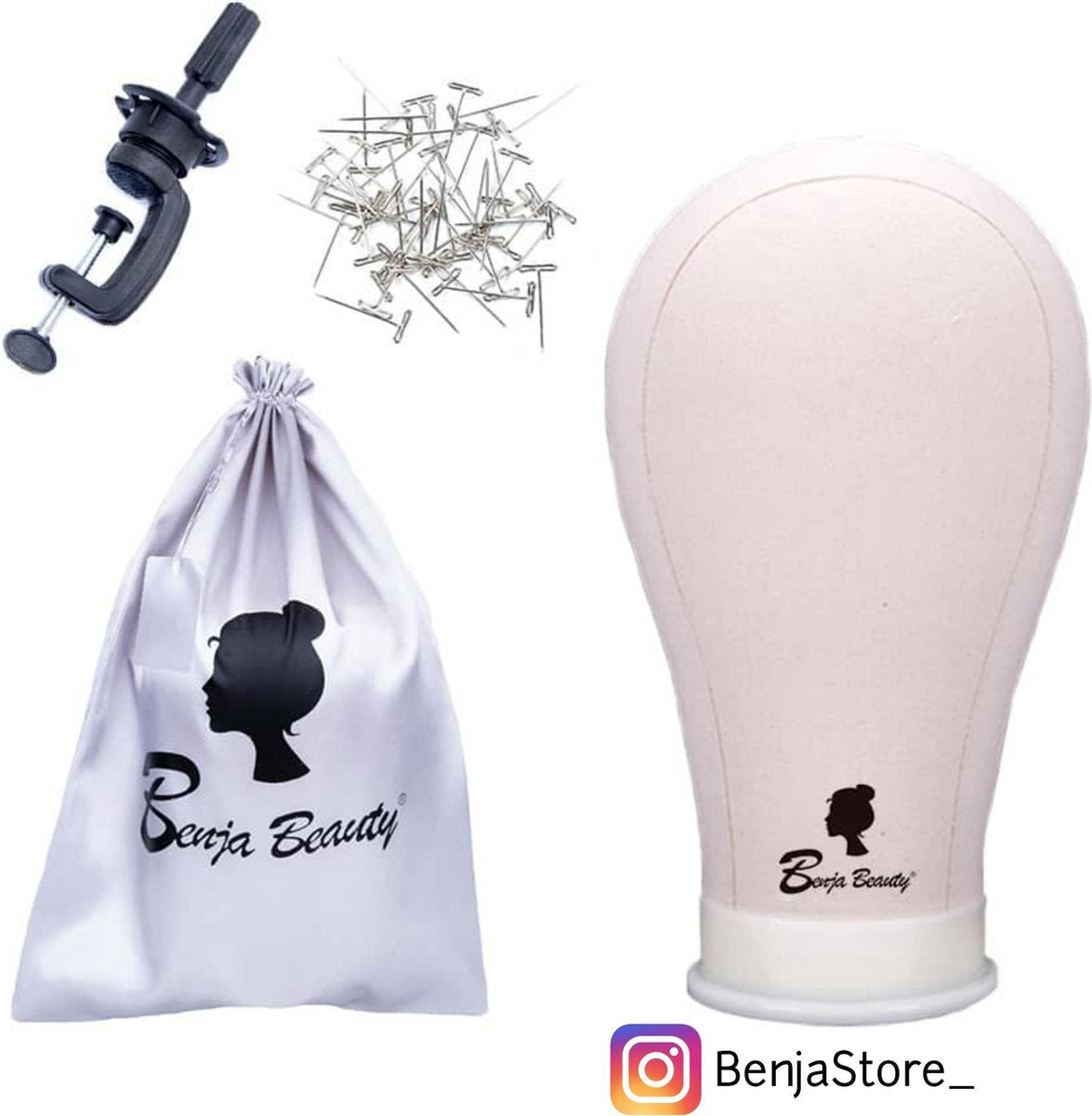 BenjaBeauty® Oefenhoofd|Mannequin hoofd|Pruikenhoofd||Pruikenstandaard|Pruiken Dames|Pruik|Satijn|24 inch