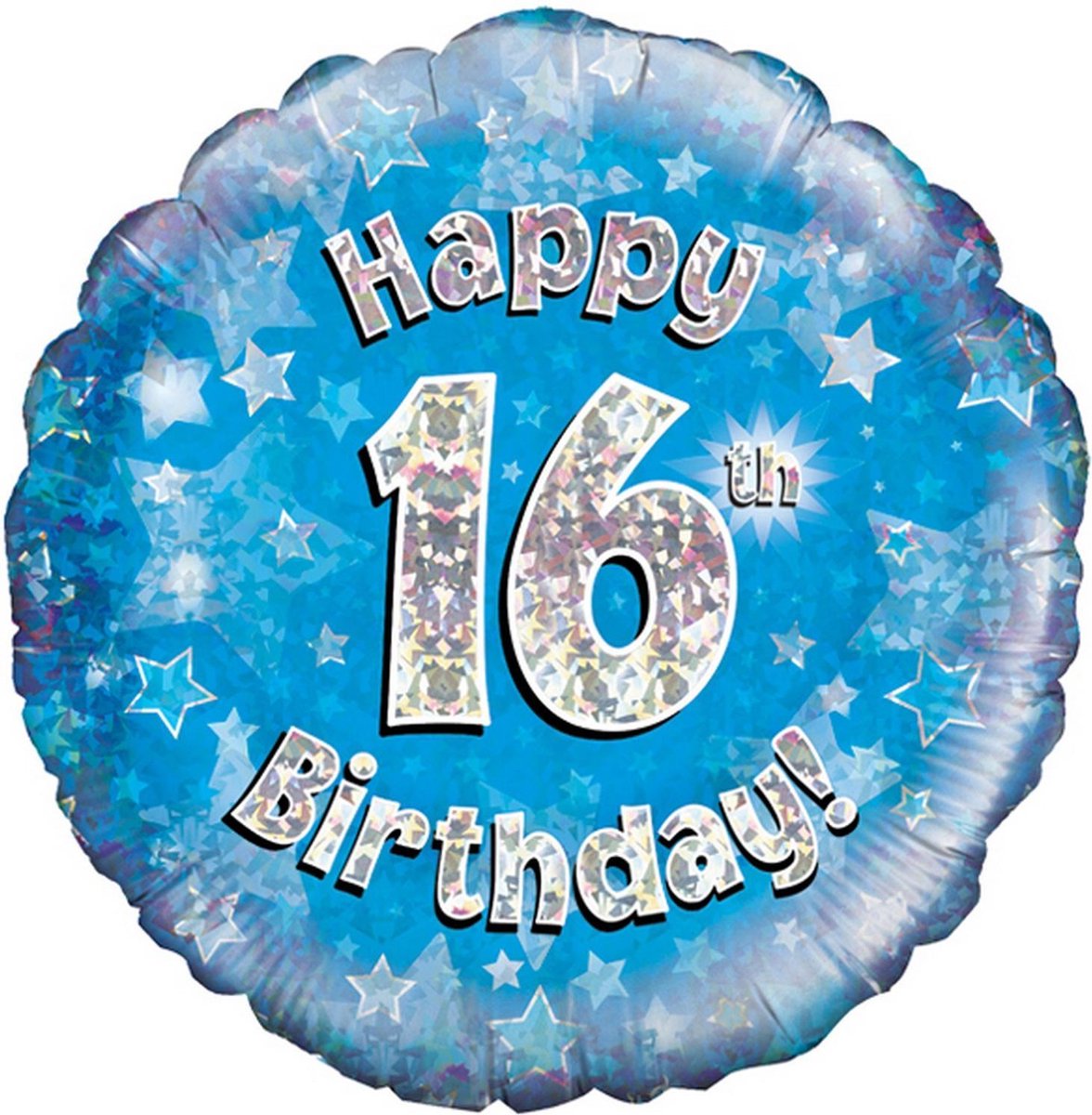 Oaktree 18 Inch Happy 16th Birthday Blue Holographic Balloon (Blue/Silver)