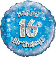 Oaktree 18 Inch Happy 16th Birthday Blue Holographic Balloon (Blue/Silver)
