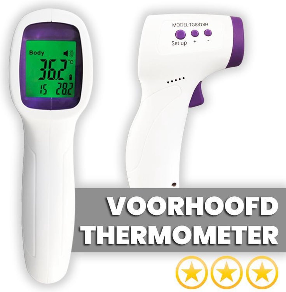 Infrarood Thermometer  |  Koortsthermometer  |  Contactloze voorhoofd thermometer voor: lichaam - baby - volwassenen en objecten