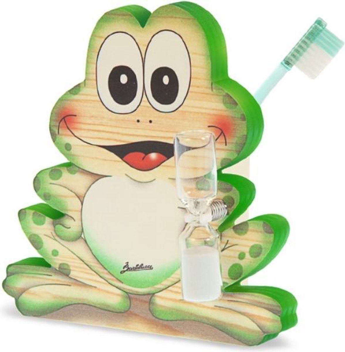 Tandenborstelhouder kikker met zandloper hout | Bartolucci