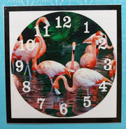 Diamond painting klok - Flamingo's