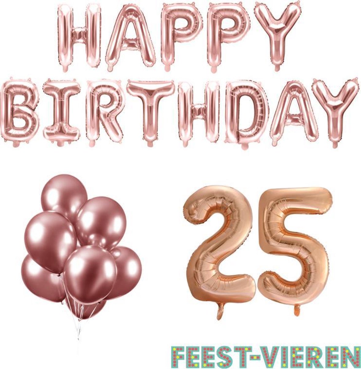 25 jaar Verjaardag Versiering Ballon Pakket Rosé Goud