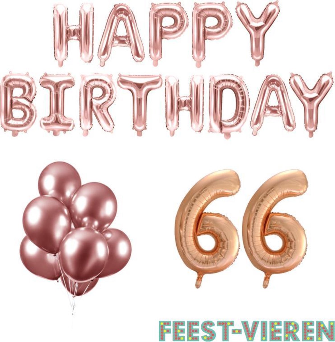 66 jaar Verjaardag Versiering Ballon Pakket Rosé Goud