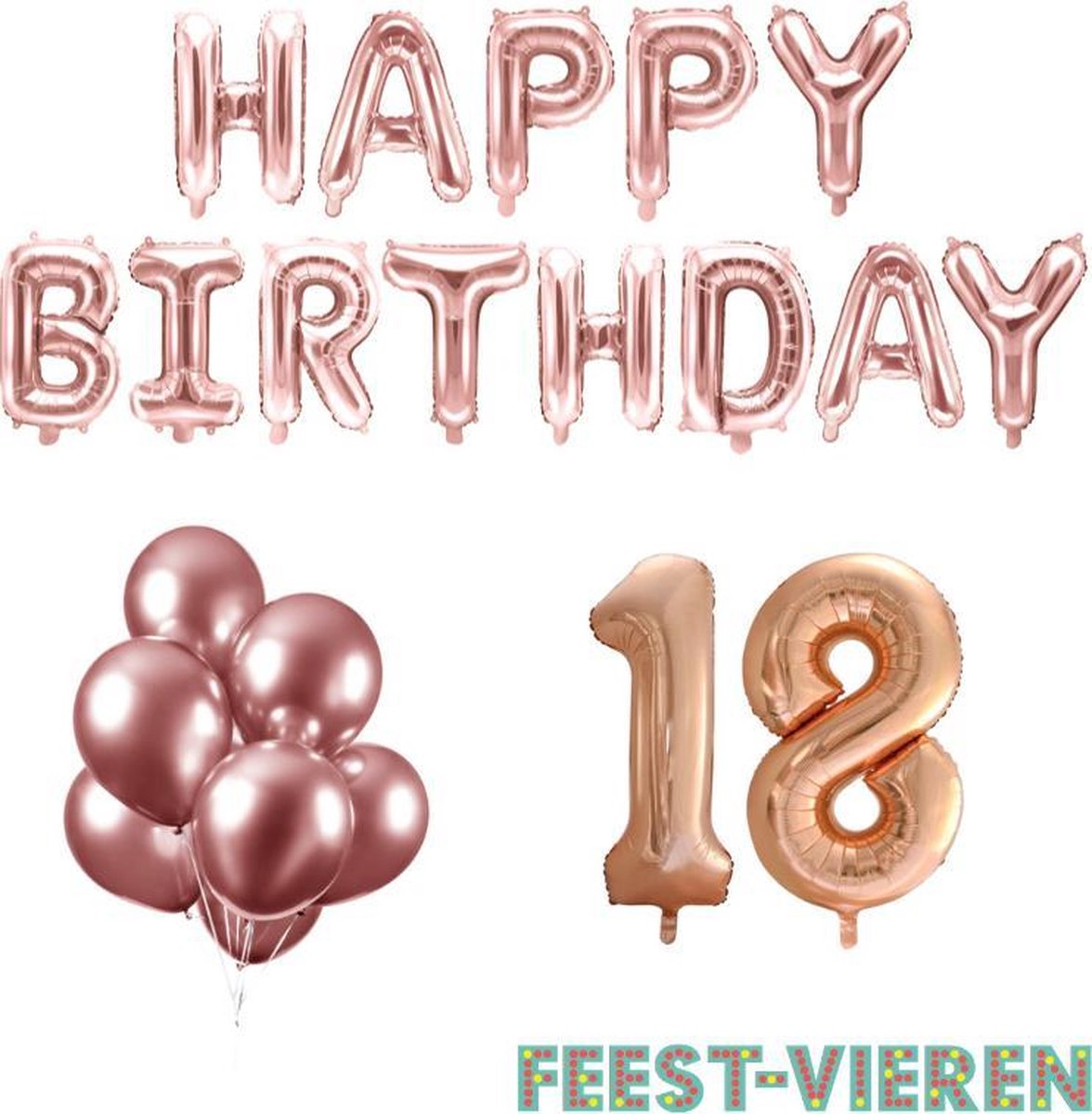 18 jaar Verjaardag Versiering Ballon Pakket Rosé Goud