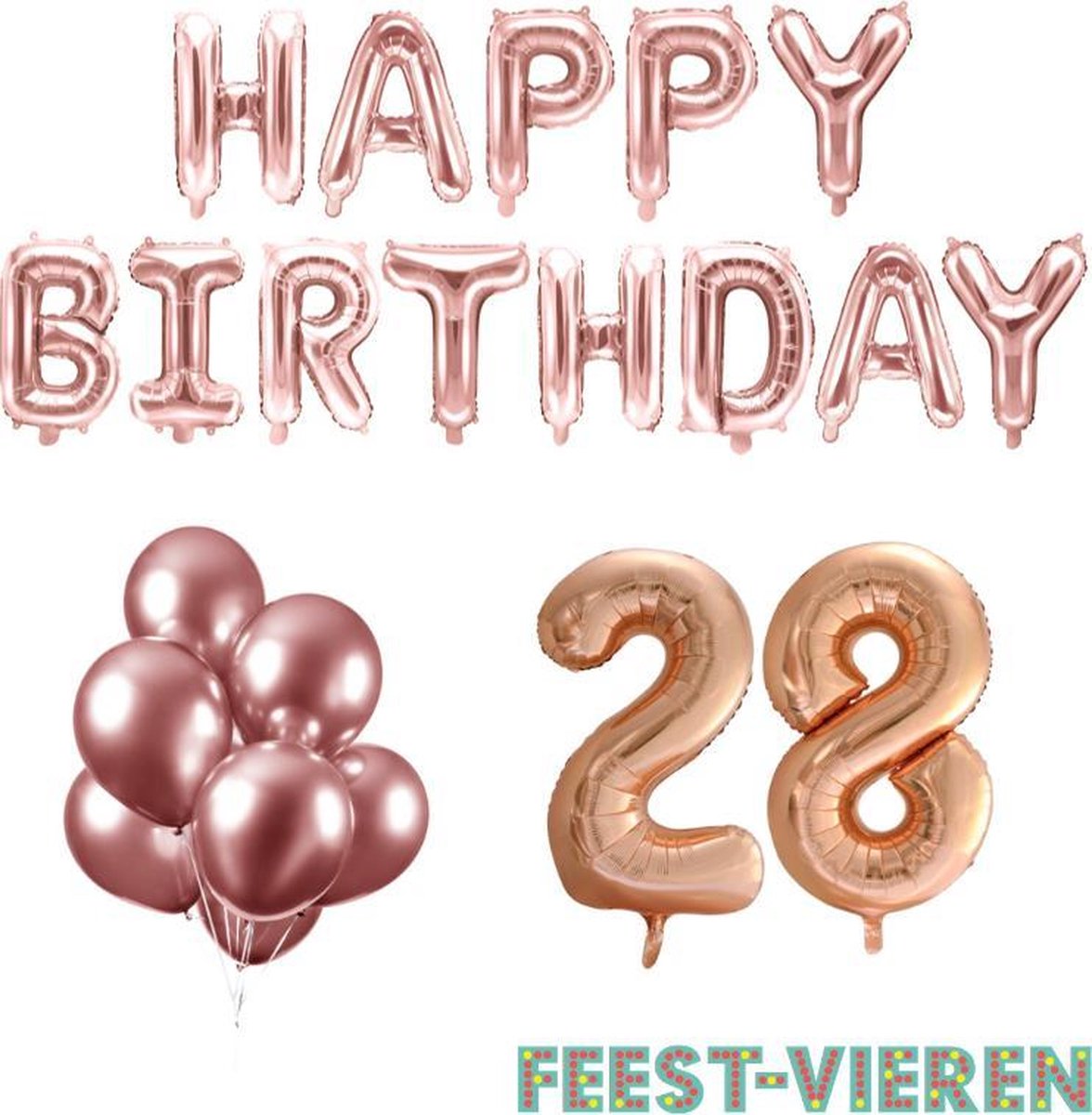 28 jaar Verjaardag Versiering Ballon Pakket Rosé Goud
