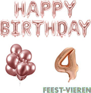 4 jaar Verjaardag Versiering Ballon Pakket Rosé Goud