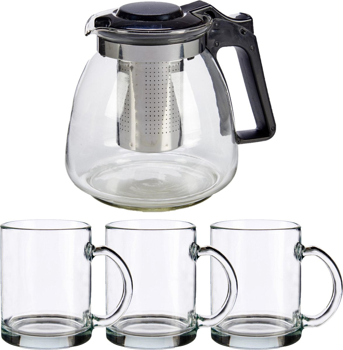 Glazen theepot met filter/infuser van 900 ml met 6x stuks theeglazen van 285 ml