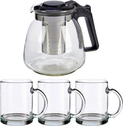 Glazen theepot met filter/infuser van 900 ml met 6x stuks theeglazen van 285 ml