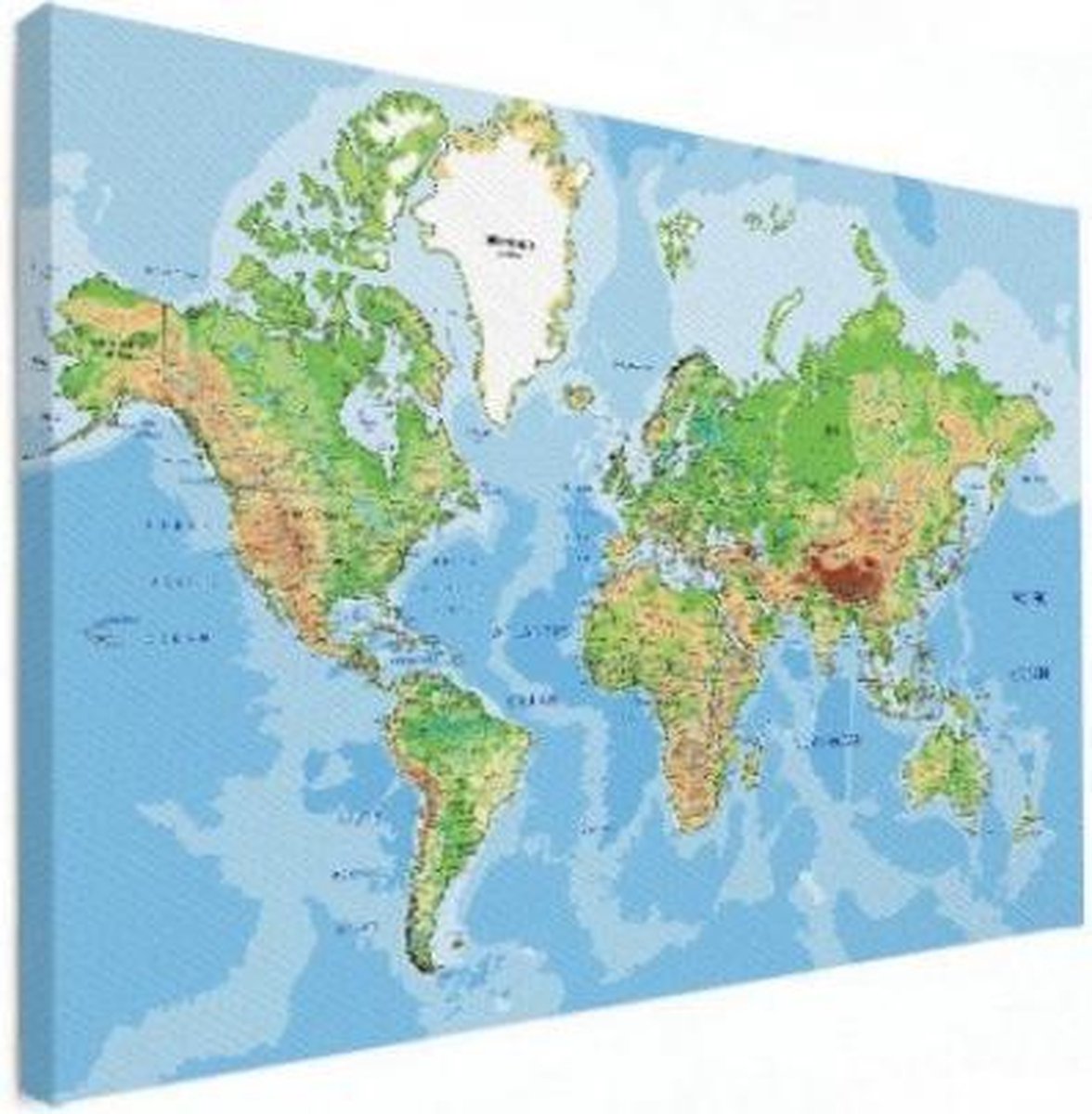 Wereldkaart Aardrijkskundig Origineel - Canvas 40x30