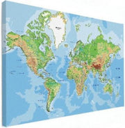 Wereldkaart Aardrijkskundig Origineel - Canvas 40x30