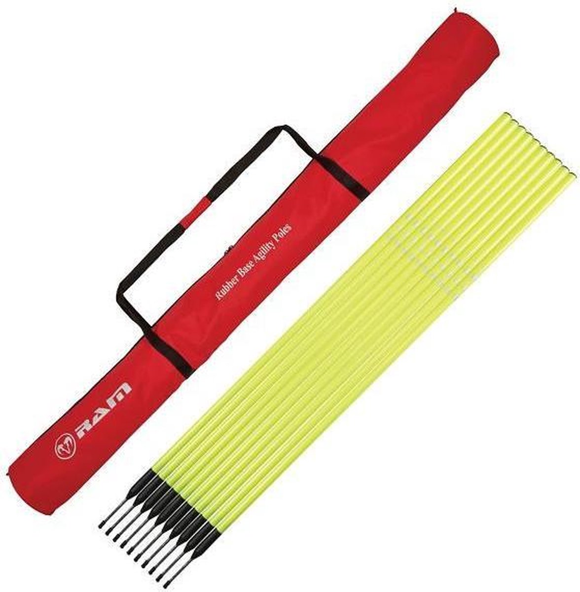 RAM® Slalom palen - Rubberen basis - Met draagtas - Geel - 10 stuks