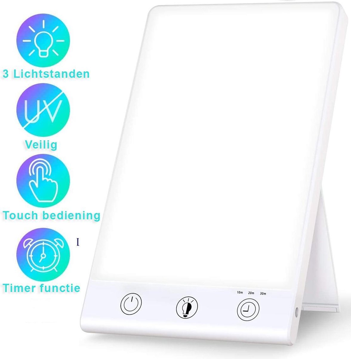 VITAMO™ Premium Daglichtlamp met Timer - Lichttherapie - Zonlicht LED lamp - SAD lamp - Tegen vermoeidheid en winterdepressie - 3 Lichtstanden - 3000-12000 Lux - 23.5 cm x 14 cm - Wit