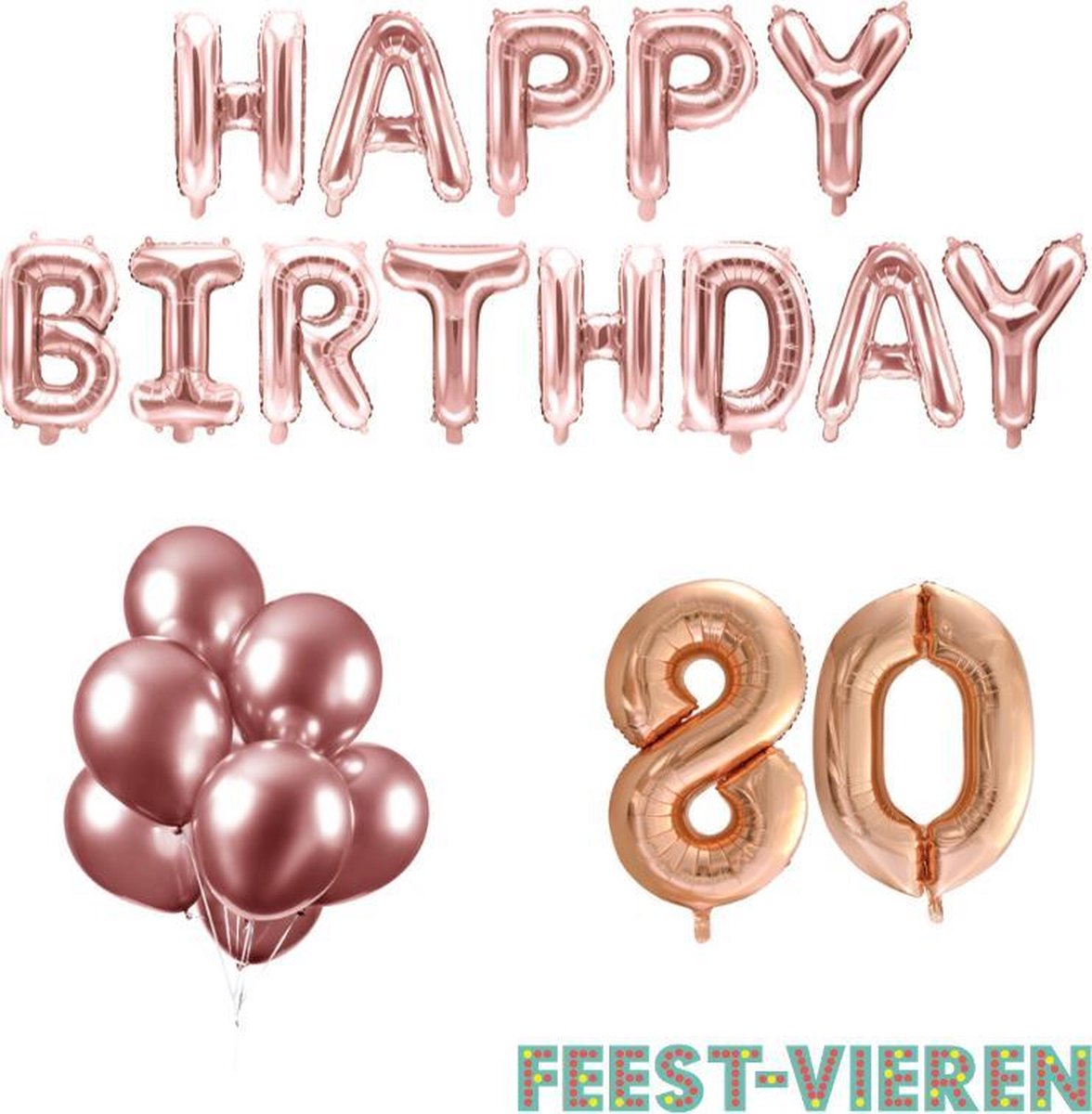 80 jaar Verjaardag Versiering Ballon Pakket Rosé Goud