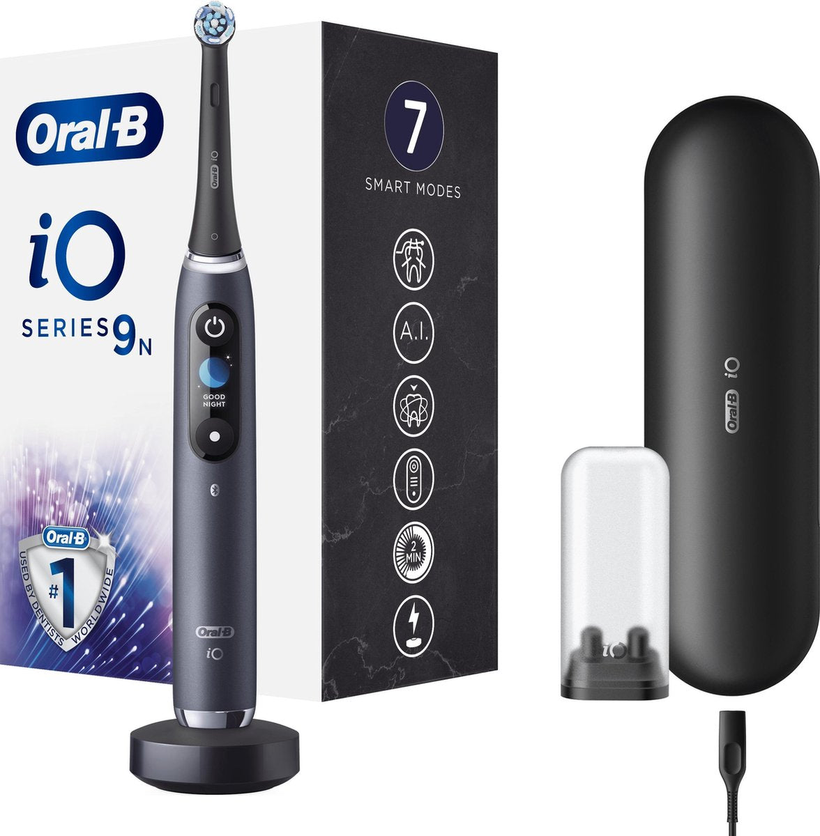 Oral-B iO 9n - Elektrische Tandenborstel met revolutionaire magnetische technologie Powered By Braun - Zwart