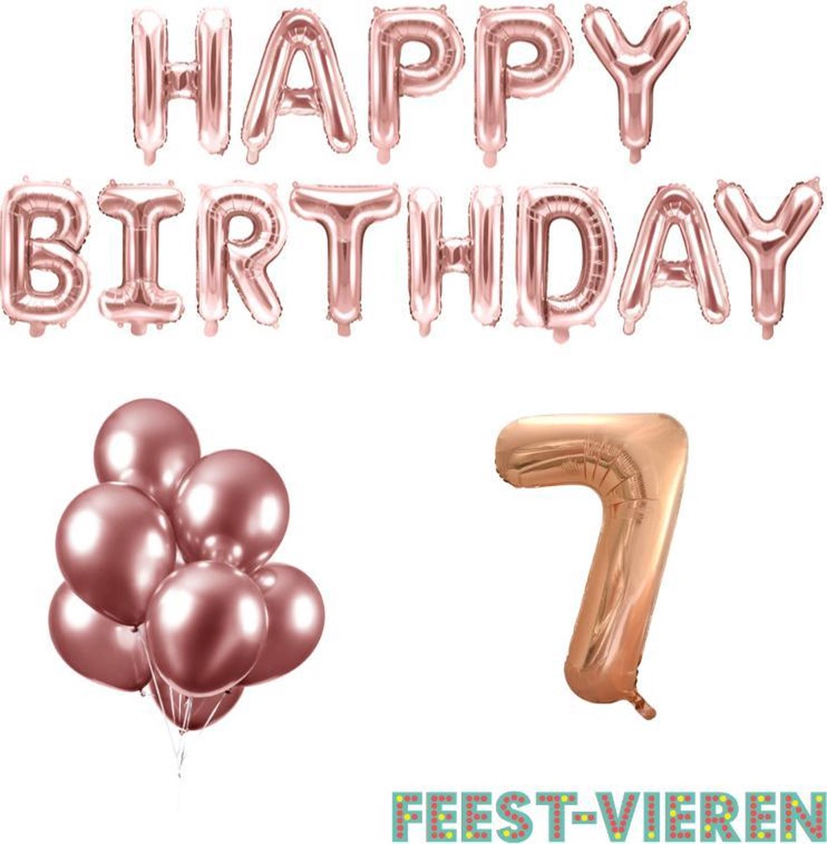 7 jaar Verjaardag Versiering Ballon Pakket Rosé Goud