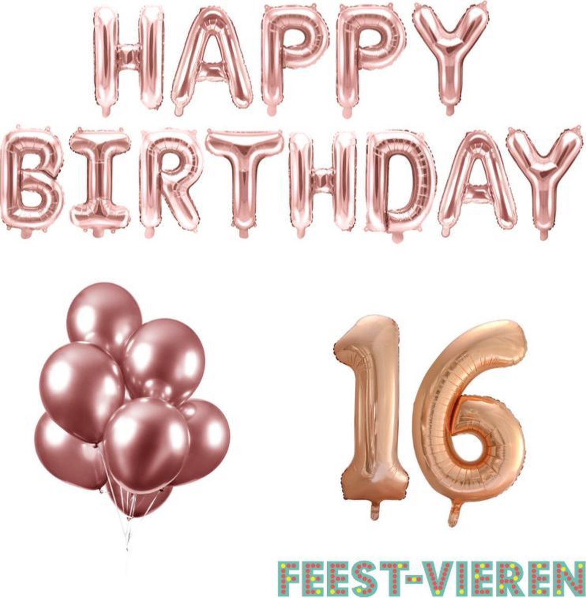 16 jaar Verjaardag Versiering Ballon Pakket Rosé Goud