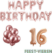 16 jaar Verjaardag Versiering Ballon Pakket Rosé Goud