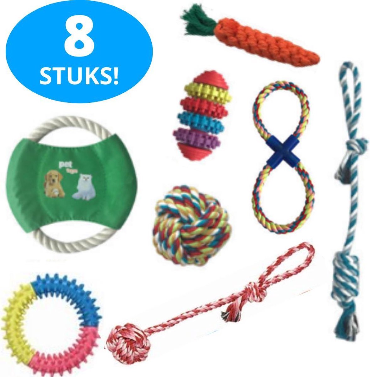 Voordeelpakket 8 Stuks - Hondenspeelgoed Kattenspeeltjes Set - Hondenspeelgoed - Kattenspeeltjes - Honden Speelgoed - Voor Ontwikkeling & Gezondheid Hondenspeelgoed - Kleine & Grote Honden/Katten