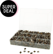 DOOS MET CIRCA 4.000 OPNAAI STUDS ANTRACIET KLEUR DIV. MODELLEN EN MATEN OP=OP
