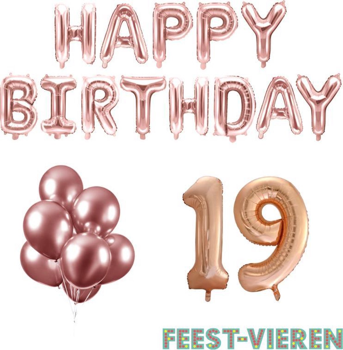 19 jaar Verjaardag Versiering Ballon Pakket Rosé Goud