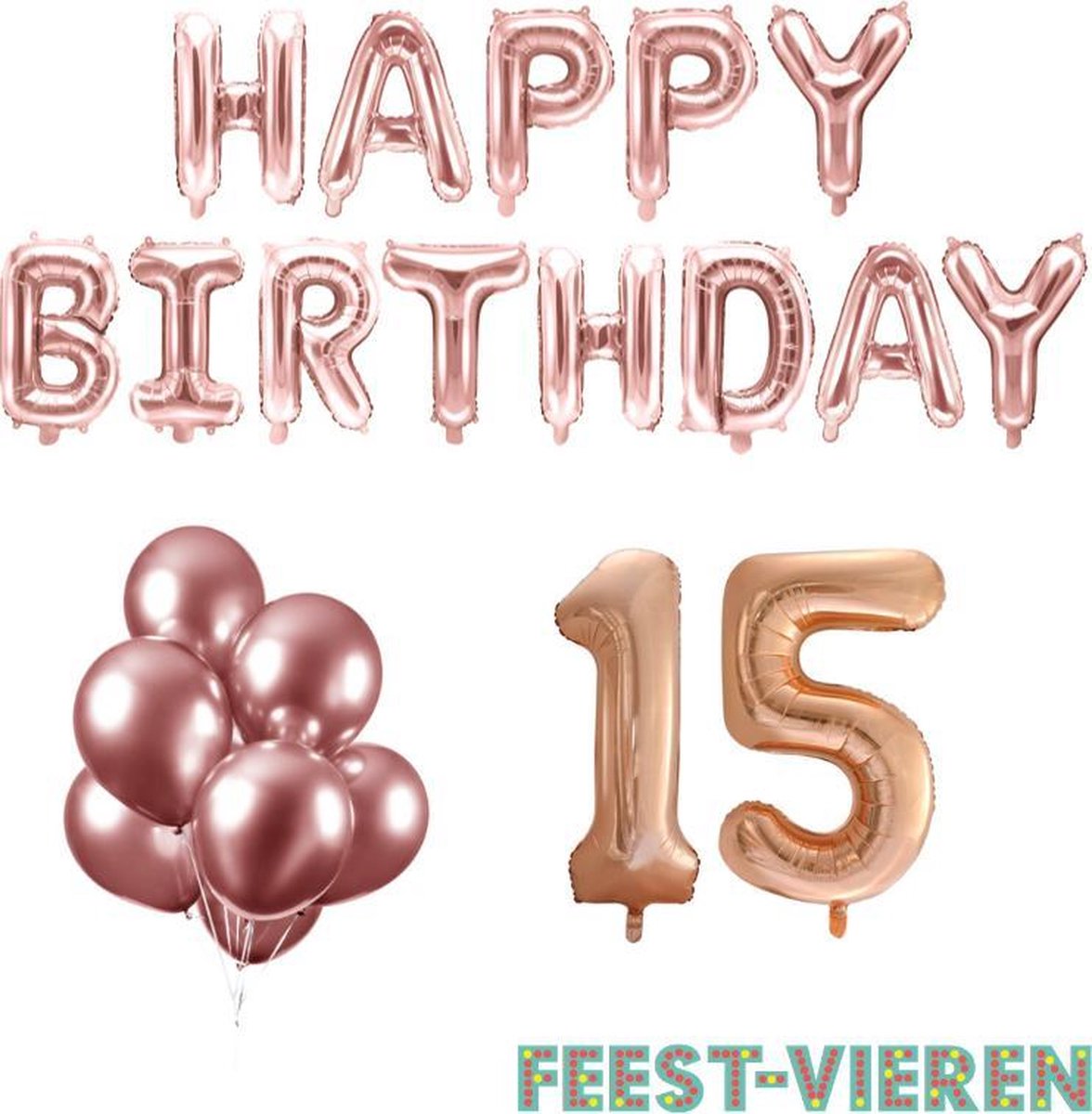 15 jaar Verjaardag Versiering Ballon Pakket Rosé Goud