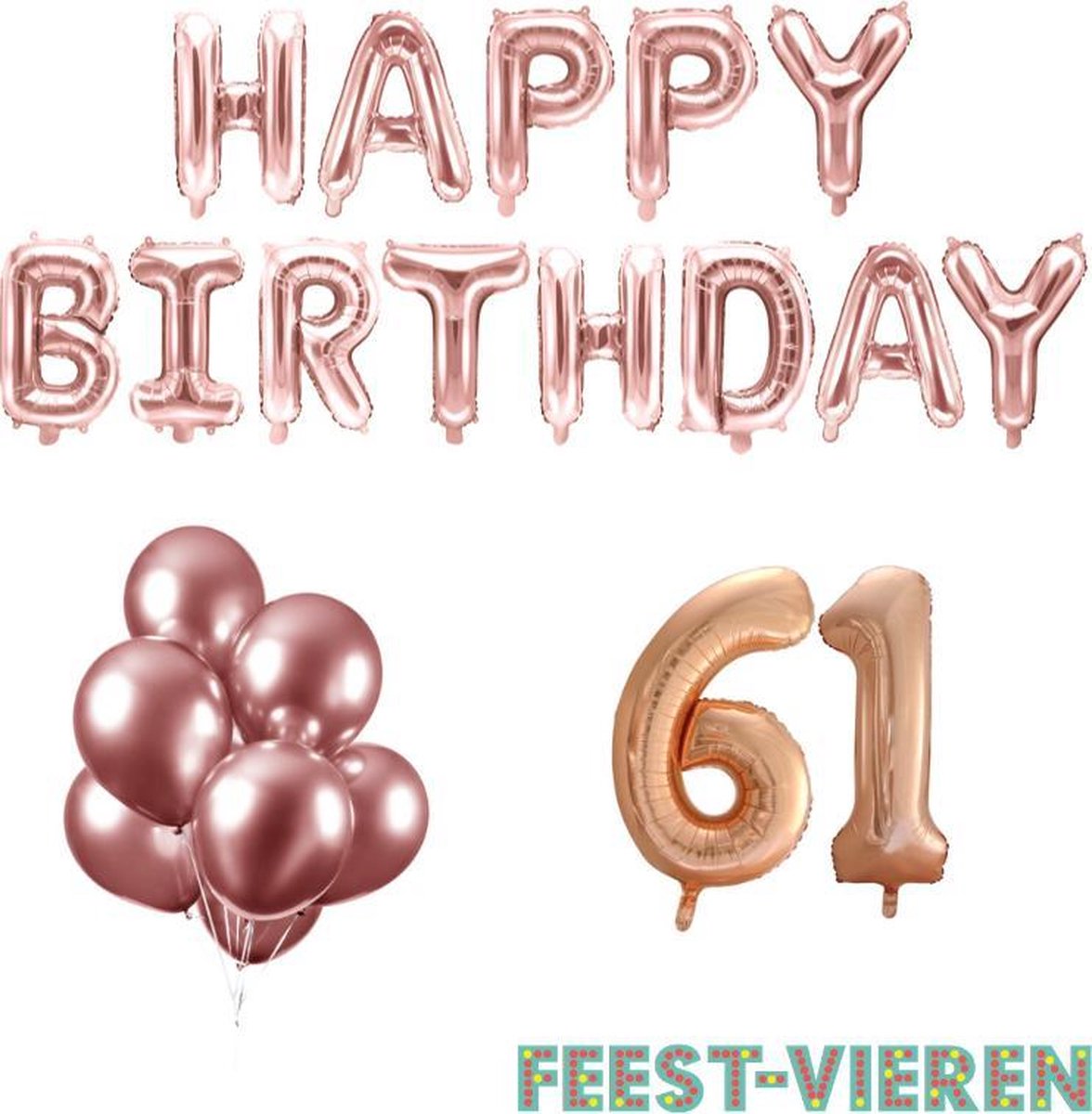 61 jaar Verjaardag Versiering Ballon Pakket Rosé Goud