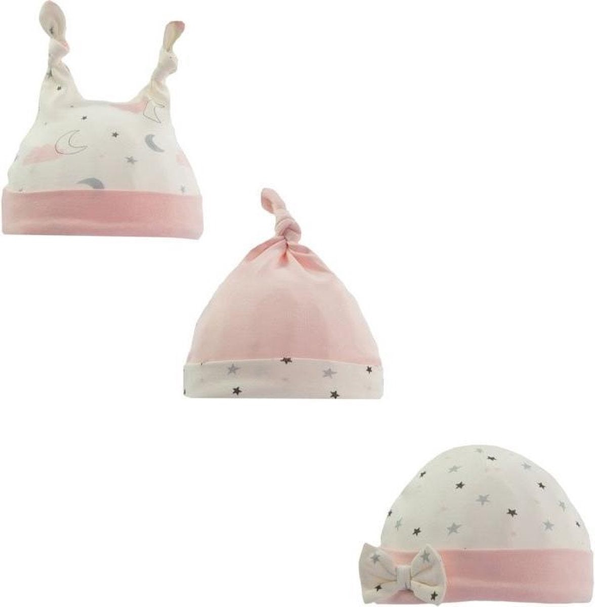 Baby meisjes mutsjes set van 3 stuks kleur roze maat 0-9 maanden|Lot de 3 bonnets bébé fille