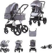 Chipolino Kinderwagen Havana - Baby wagen - 2 in 1 - Buggy - Licht en flexibel - Inclusief luiertas - Grijs