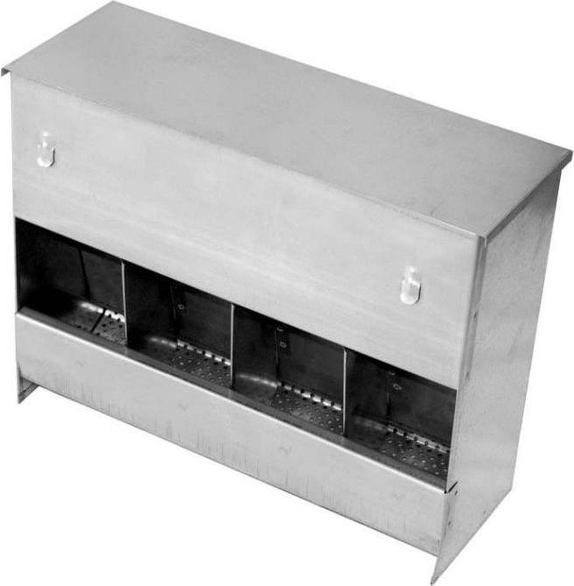 GEGALVANISEERDE VOEDERBAK VOOR KONIJNEN MET DEKSEL EN 4 GATEN 41X16X32CM