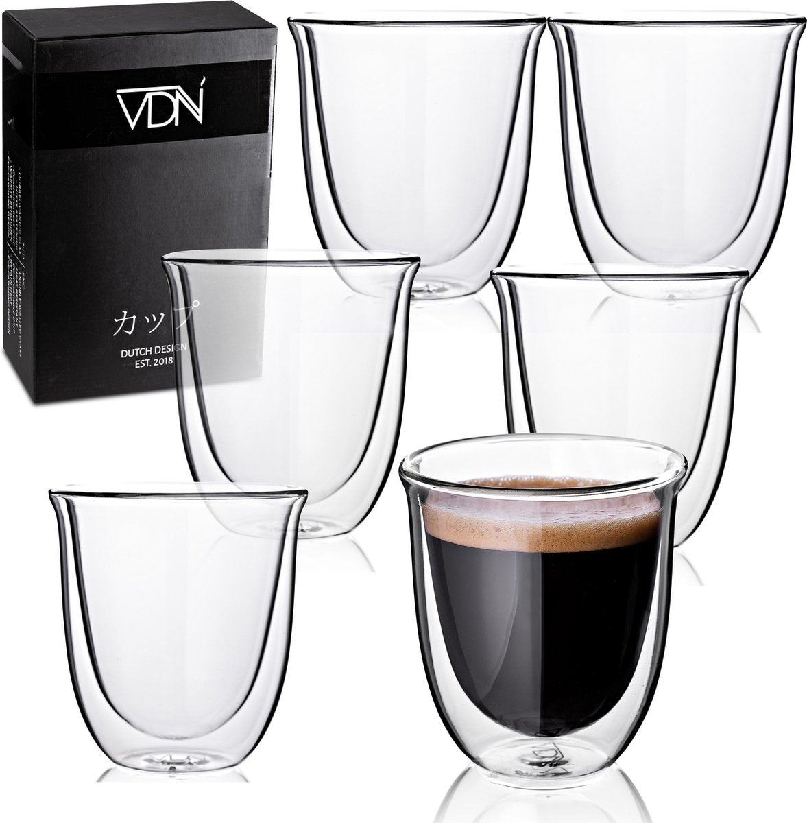 Dubbelwandige glazen van borosilicaat - Warme en koude dranken - 250 ML - Set van 6 - Koffieglazen