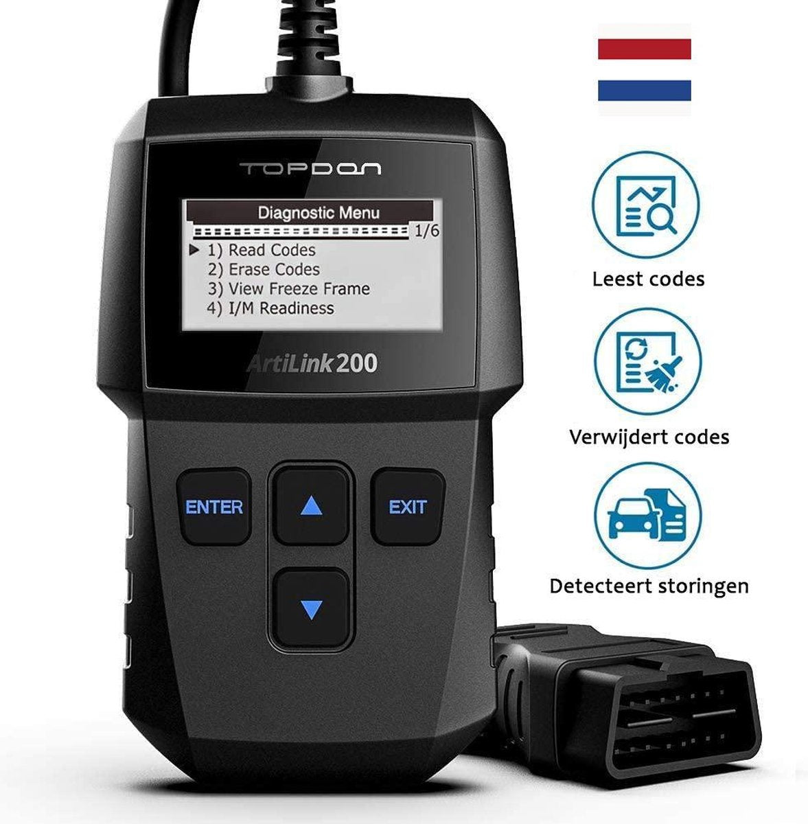 Topdon® Nederlandstalige OBD2 Scanner - Motorstoring - Auto Diagnose - OBDII - Zwart