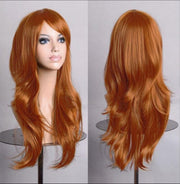 KIMU luxe lange oranje pruik - mat haar met schuine pony bruin ginger koperkleurig roodharige koper rood